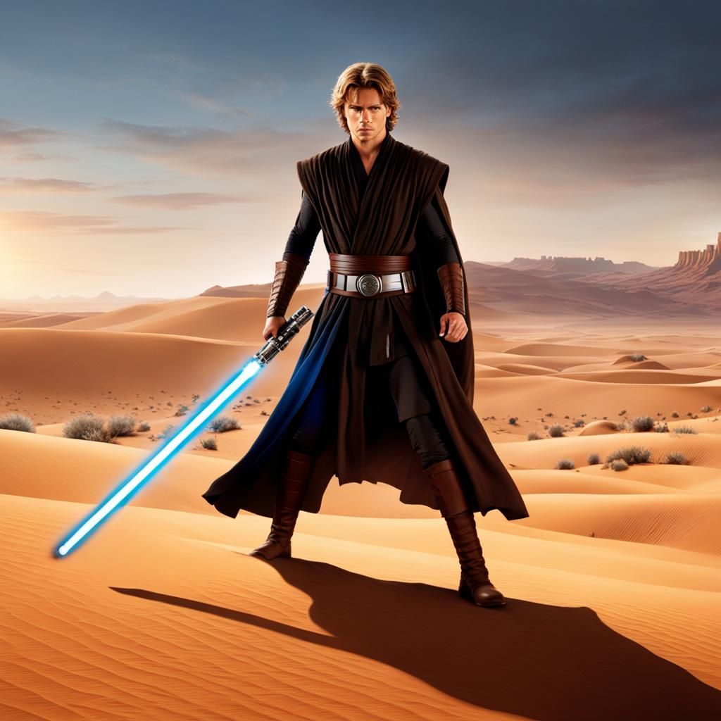 Anakin Skywalker in Desert with Lightsaber
