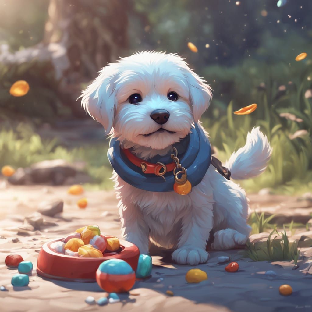 Cute 3D Anime Puppy in Playful Pose