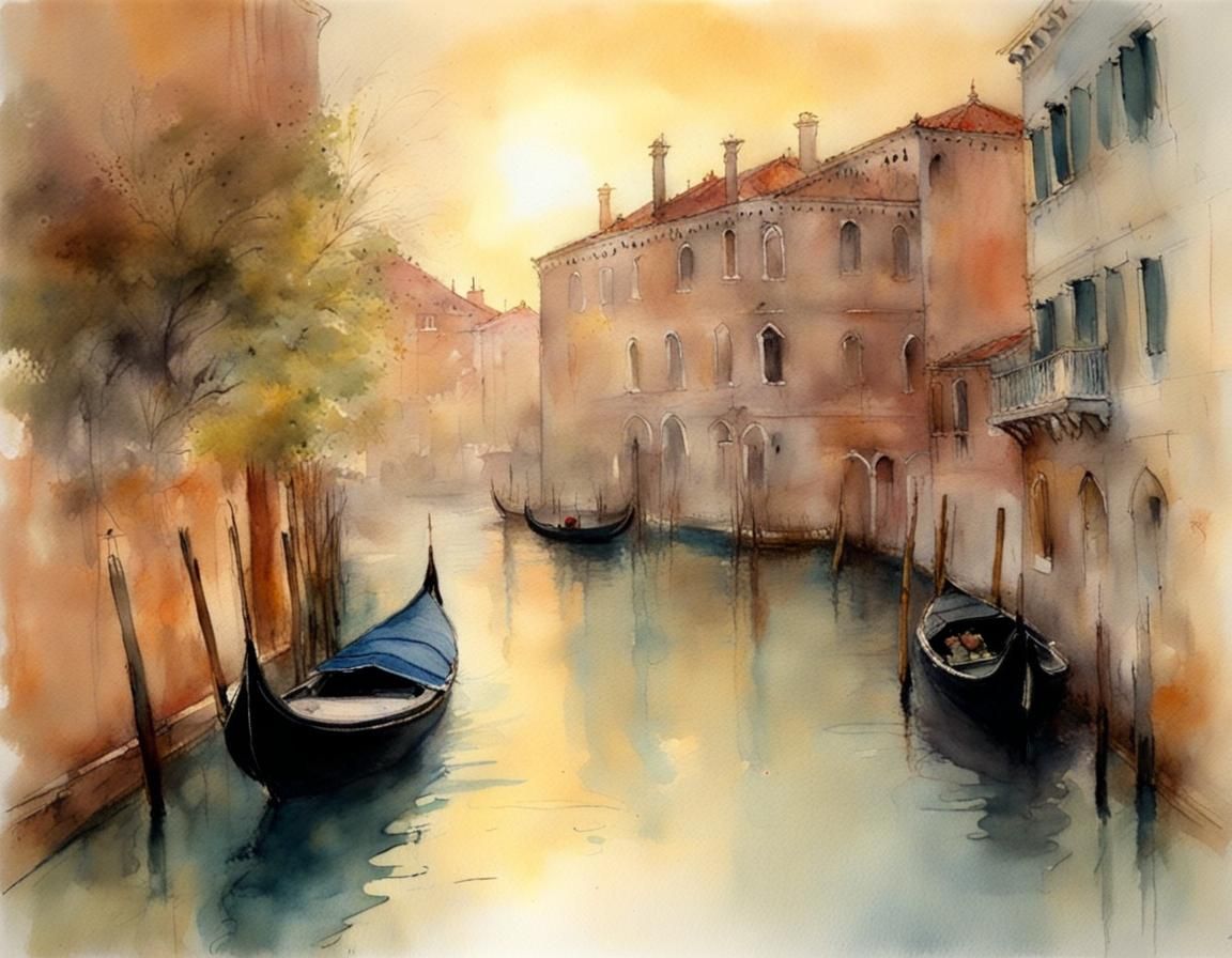 Venice in Watercolor with Pastel Colors