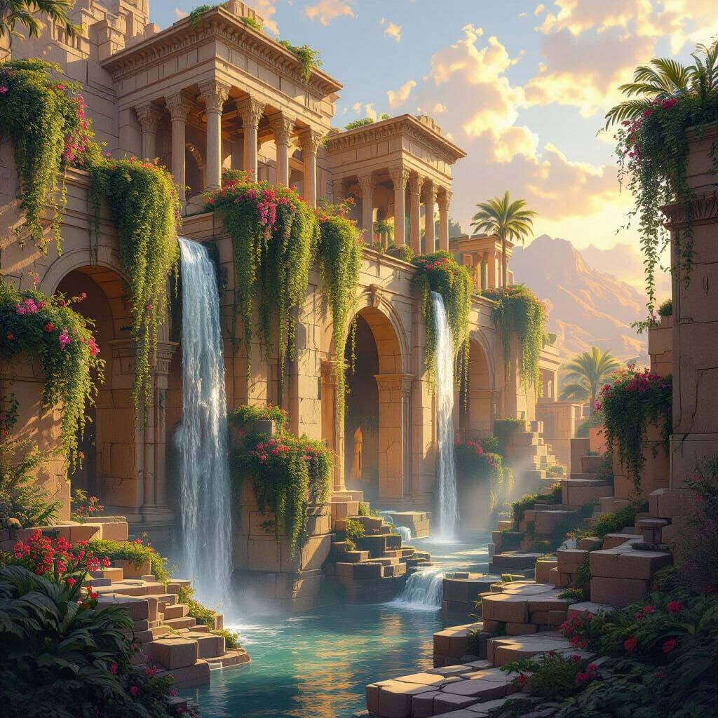 Hanging Gardens of Babylon Ruins in Golden Afternoon Light
