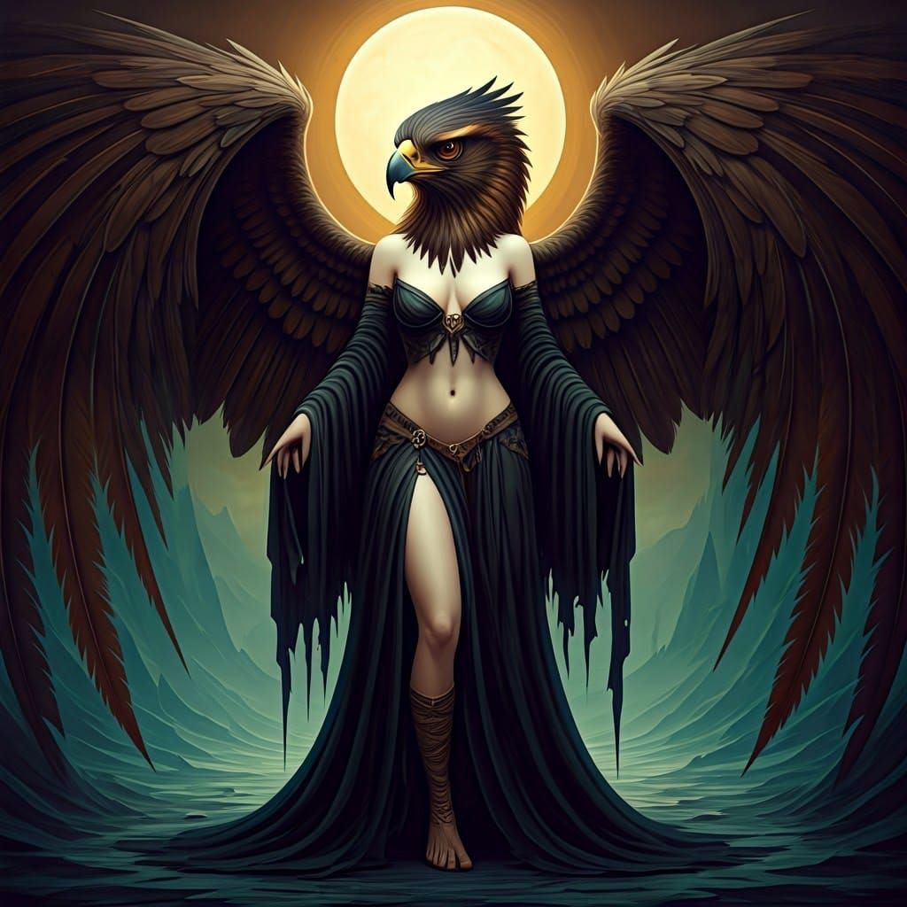 In Greek and Roman mythology, a harpy is a half-human and half-bird mythical creature, often believed to be a personific...