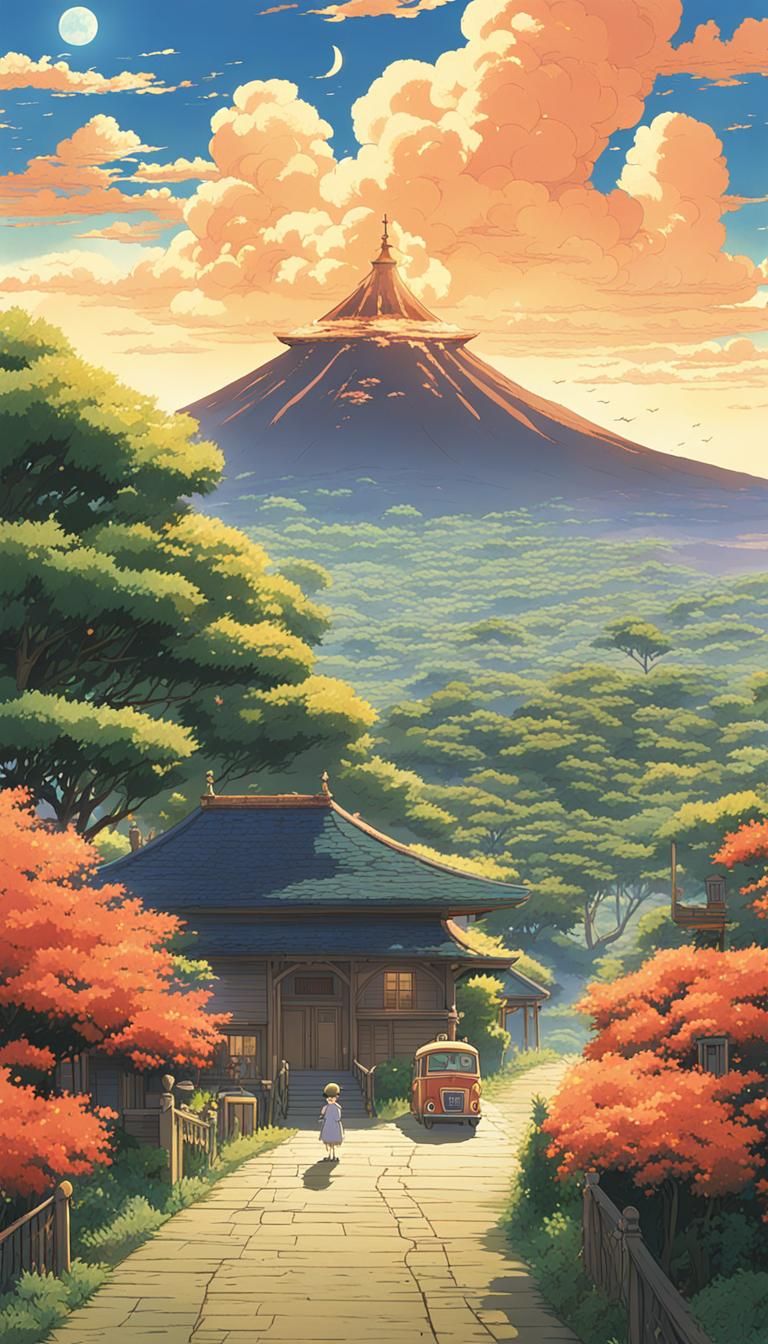 Anime Fireball Scene in Studio Ghibli Style