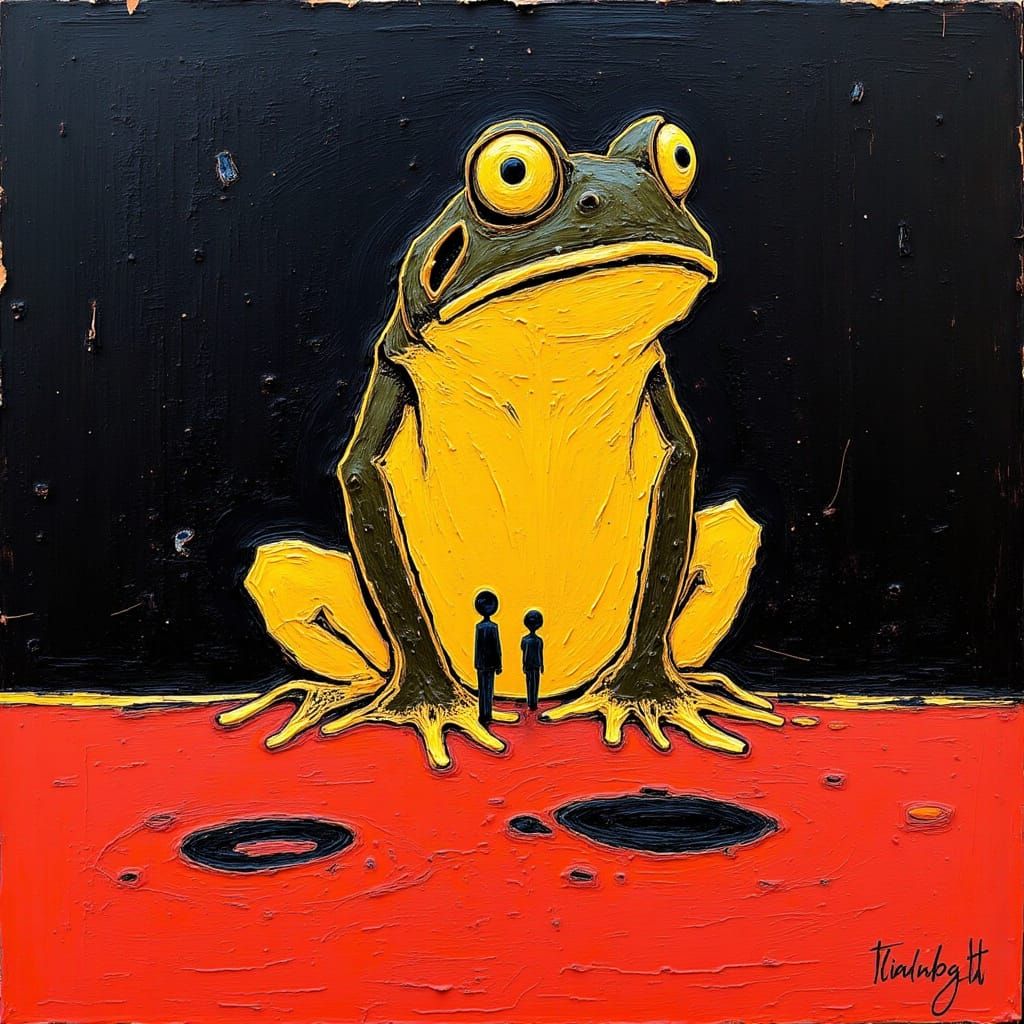 <lora:Praestrigiae:0.6> <lora:Contexture Abstract:0.6> close-up emotive sketch of q78tv4vb57q4b87 staring at frog math h...