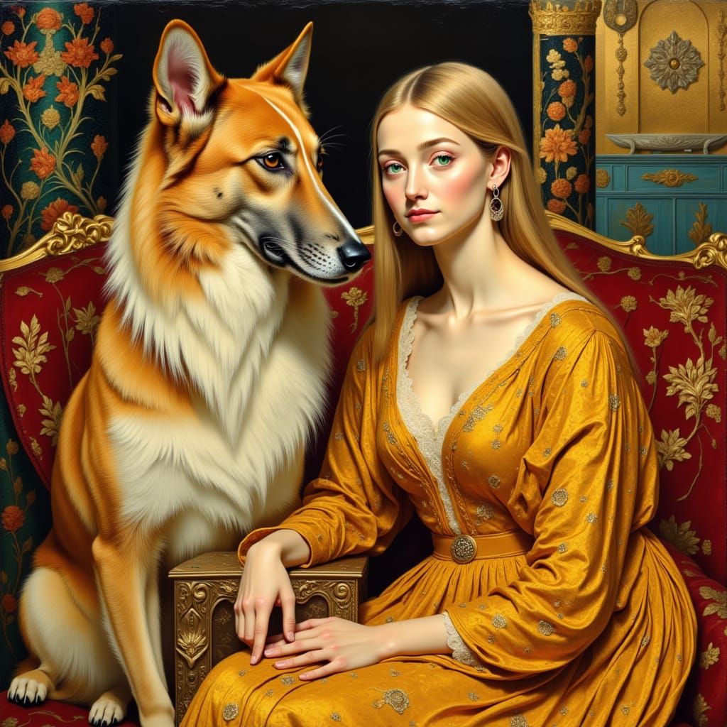 <lora:Fantastique:1.0> Une femme très jolie blonde visage fin, cheveux longs raides, yeux verts petit sourire assise sur...