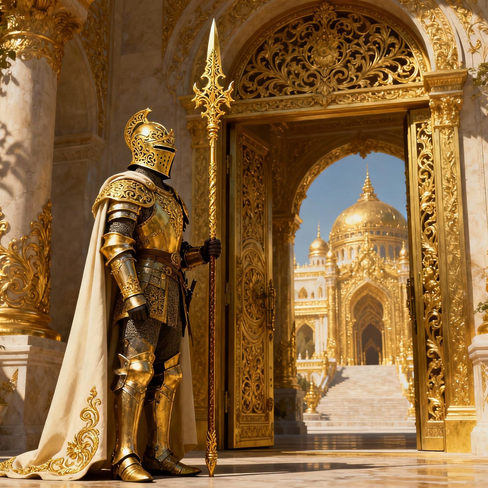 Golden Guard at Ornate Palace Doorway