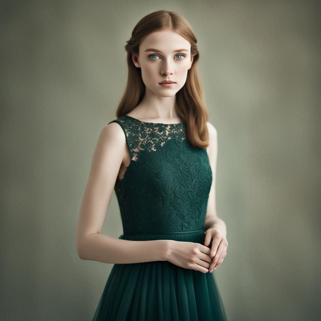 Petite Woman in Elegant Prom Dress Under Soft Lighting