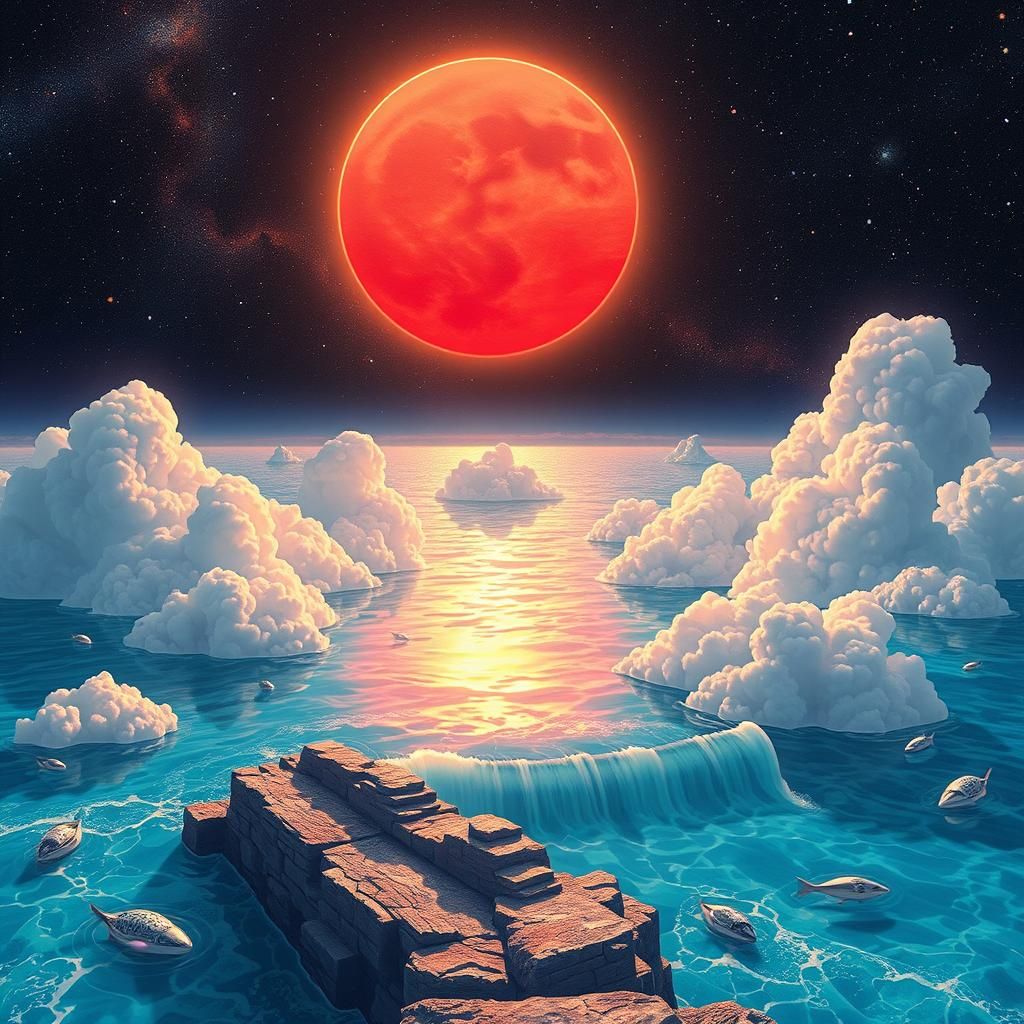 Astral Sunrise over Angels' Bay: Holographic Illustration