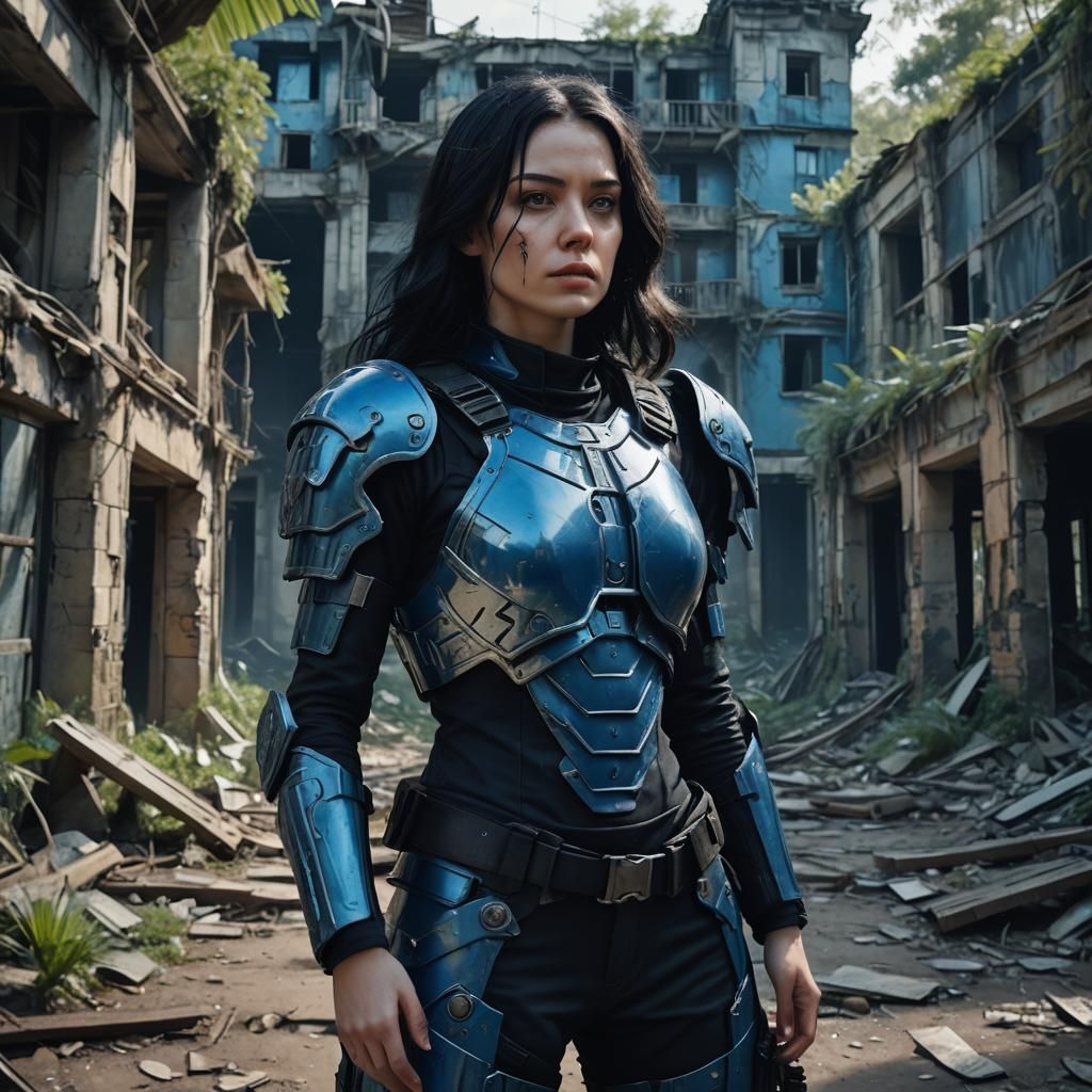 Futuristic Woman in Baroque Style Armor Portrait