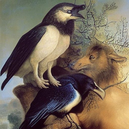 Dutch Masters Inspired Wolves and Crows Scene
