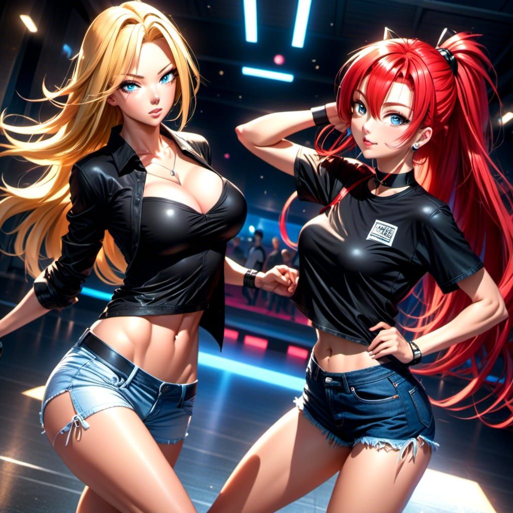 Dancing Women with Red and Blonde Hair