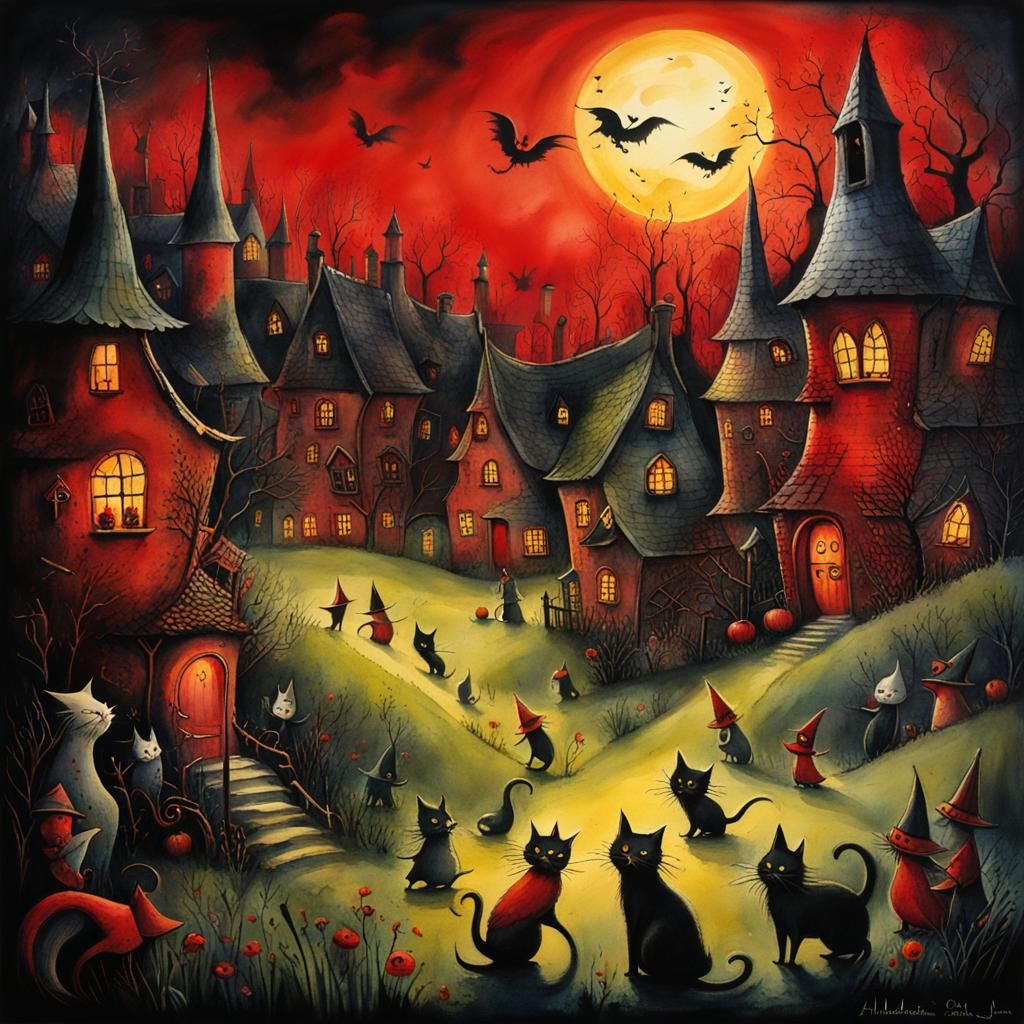 Haunted Village: Cats, Goblins, and Ink Art