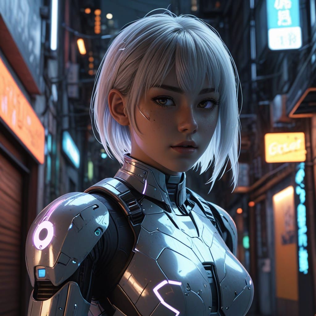 Ghost Girl in Cybernetic Uniform: Futuristic Manga Art