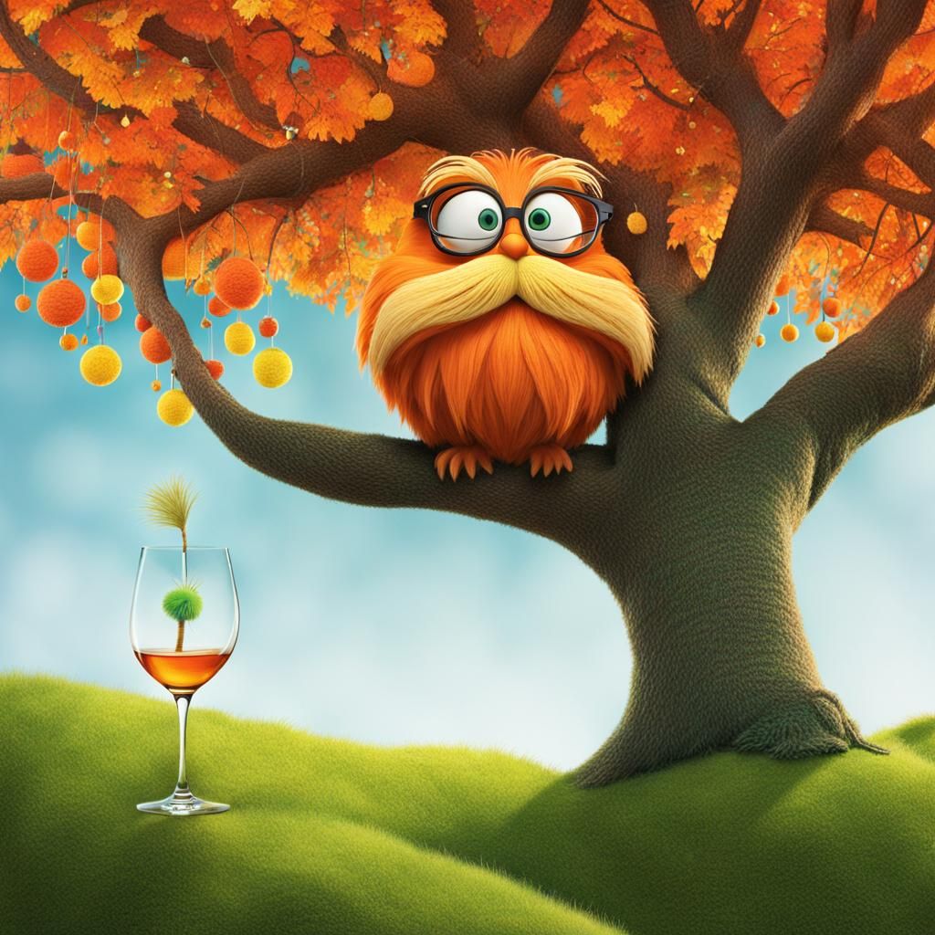Lorax with Glass Tree: A Whimsical Scene