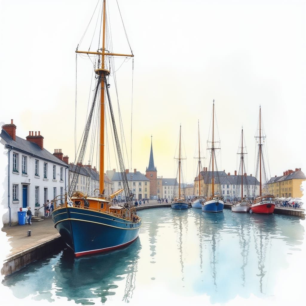 Honfleur Harbour in France: Light Watercolour Painting