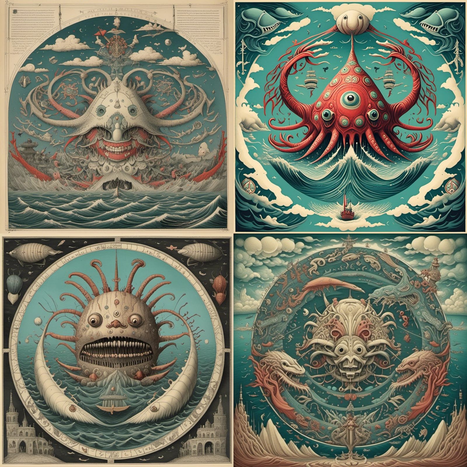 Vitruvian sea monster in the style of <lora:Kraken Sea:1.0>