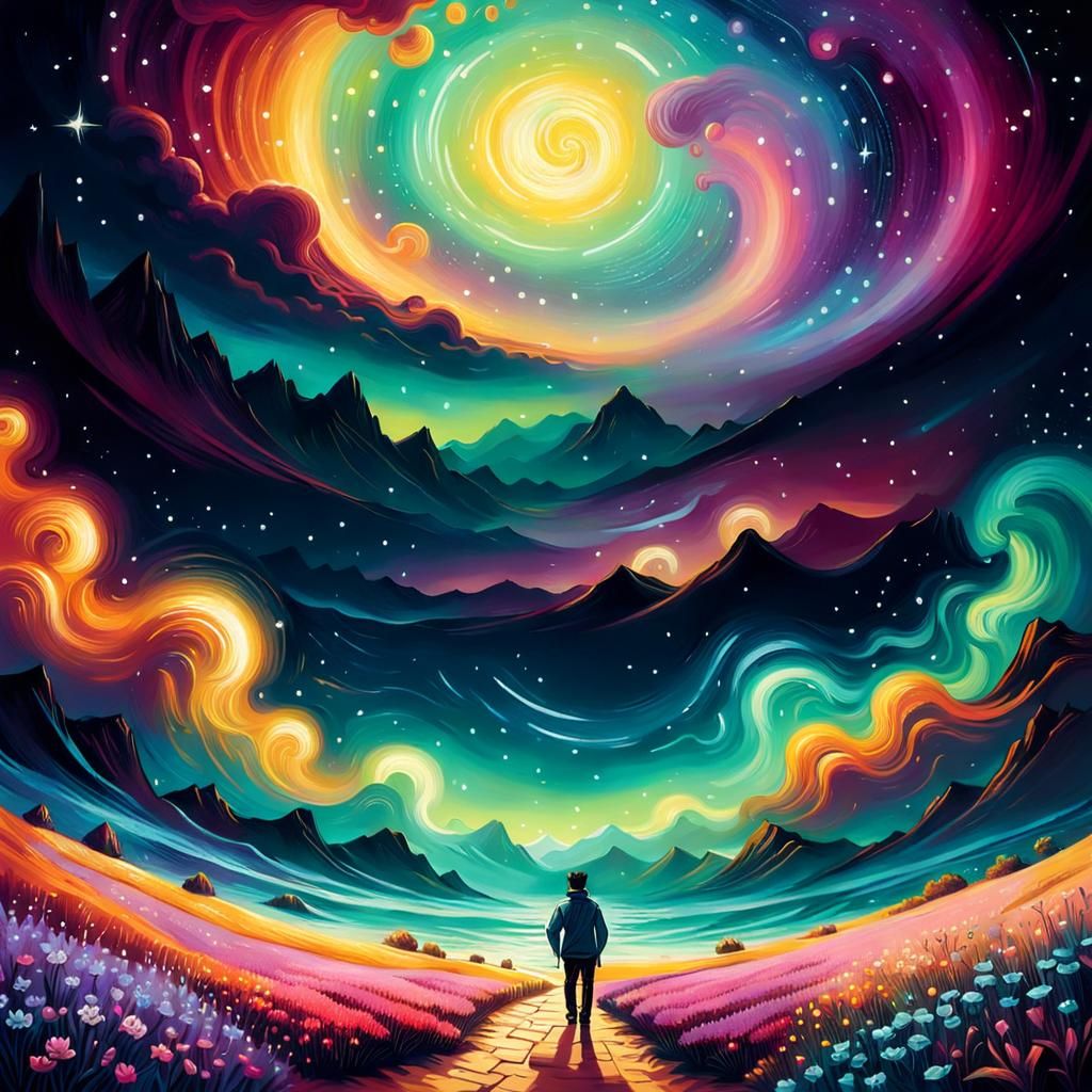 Psychedelic Dreamscape Inspired by Impasto Art