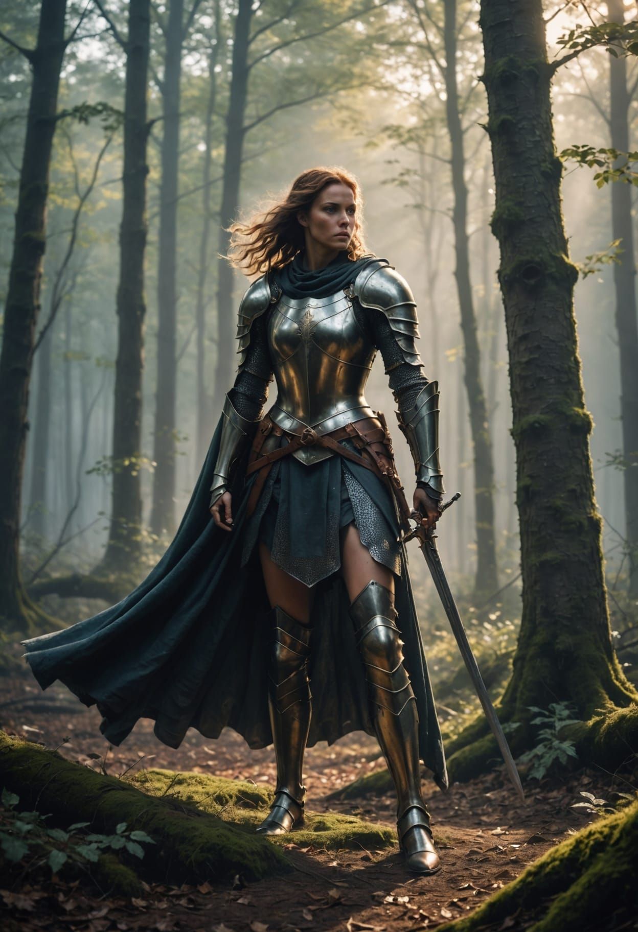 Ethereal Female Knight in Medieval Armor