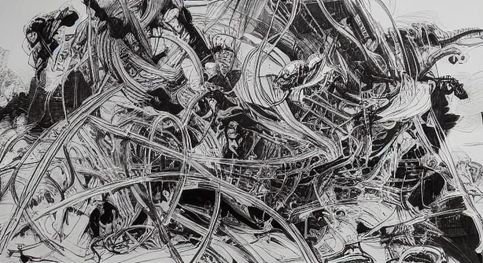 Chaotic Ink Drawing Inspired by Kim Jung Gi