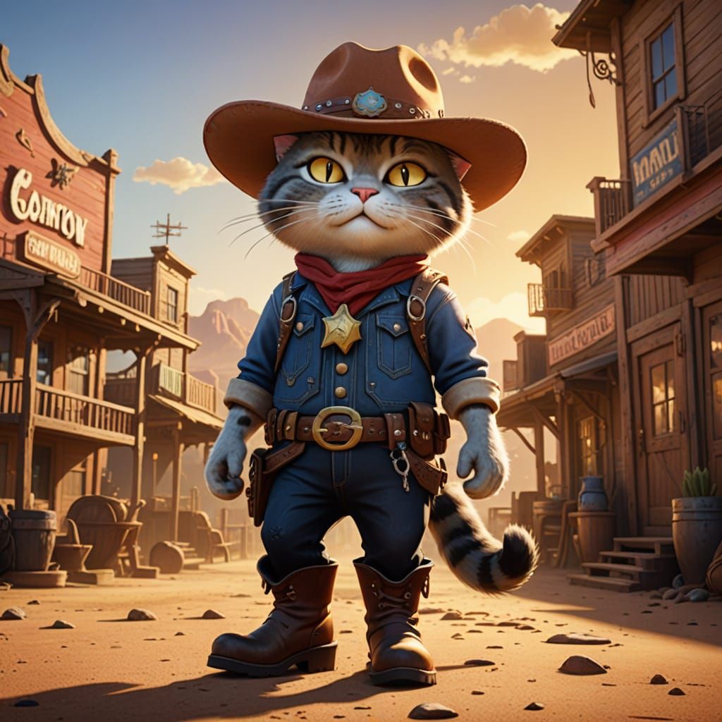 Cowboy Cat Concept Art in Pixar Style