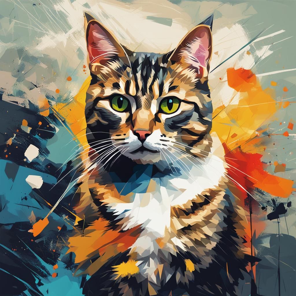 Abstract Tabby Cat in Bold Digital Painting