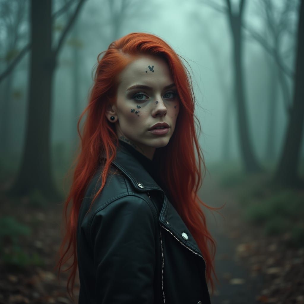 Mystical Forest: Tattooed Woman in Cinematic Style