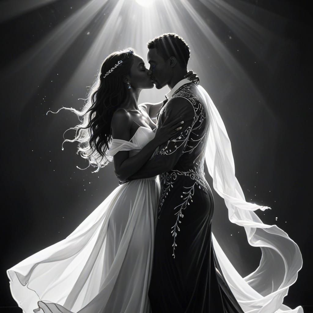 Romantic Black and White Line Art of African Women in Love