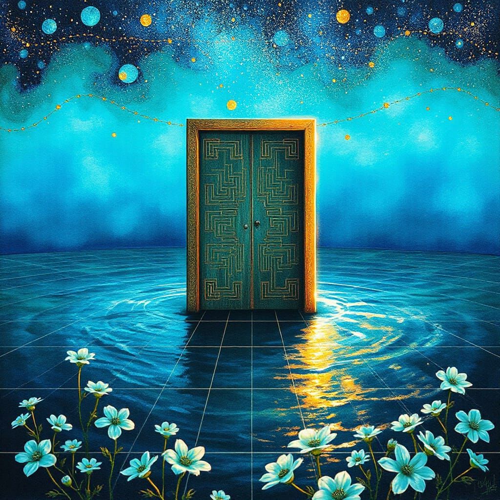 Ancient Door in Ocean: Alcohol Ink Pointillism