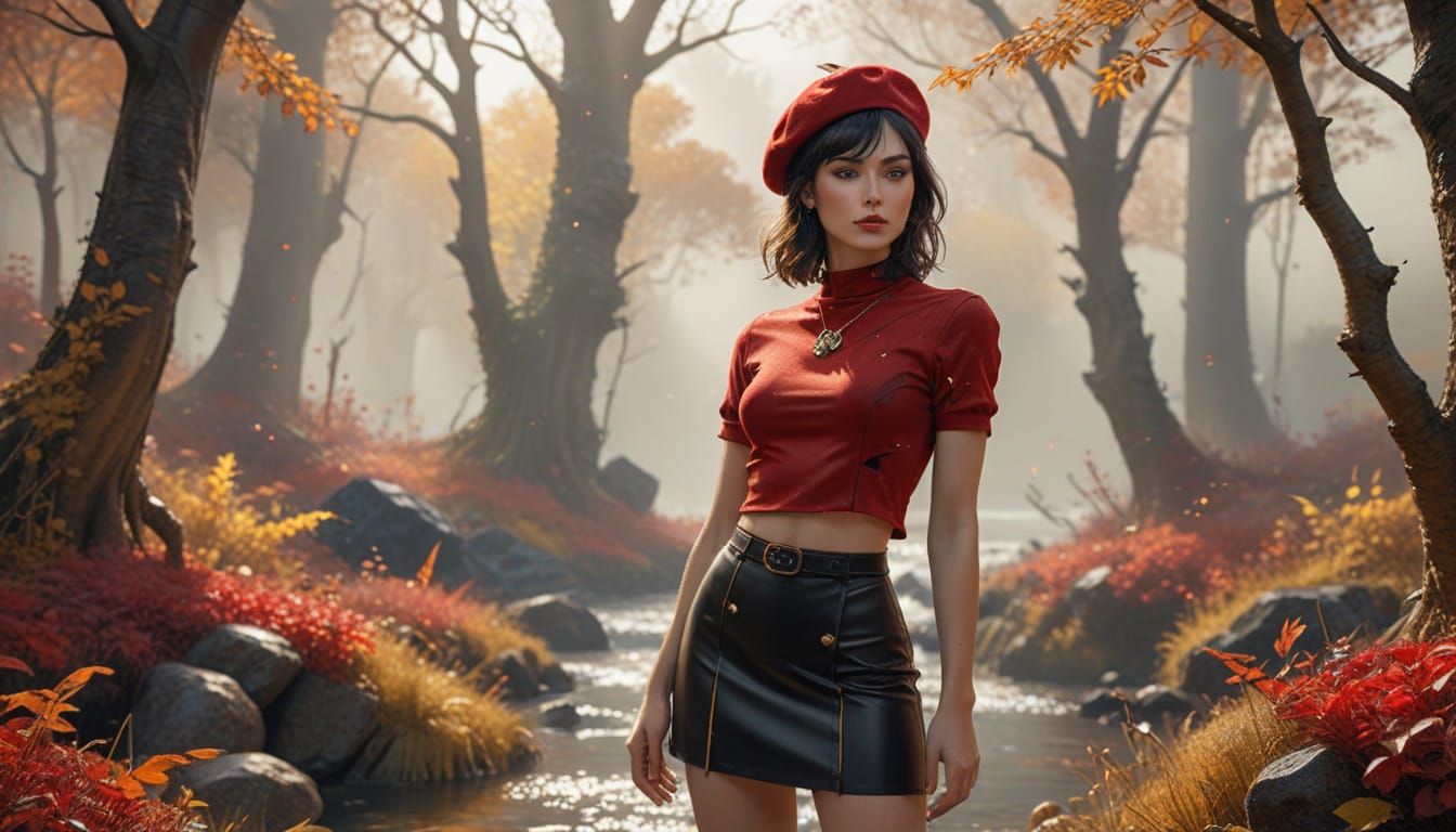 Minimalist French Girl Line Art in Red Beret