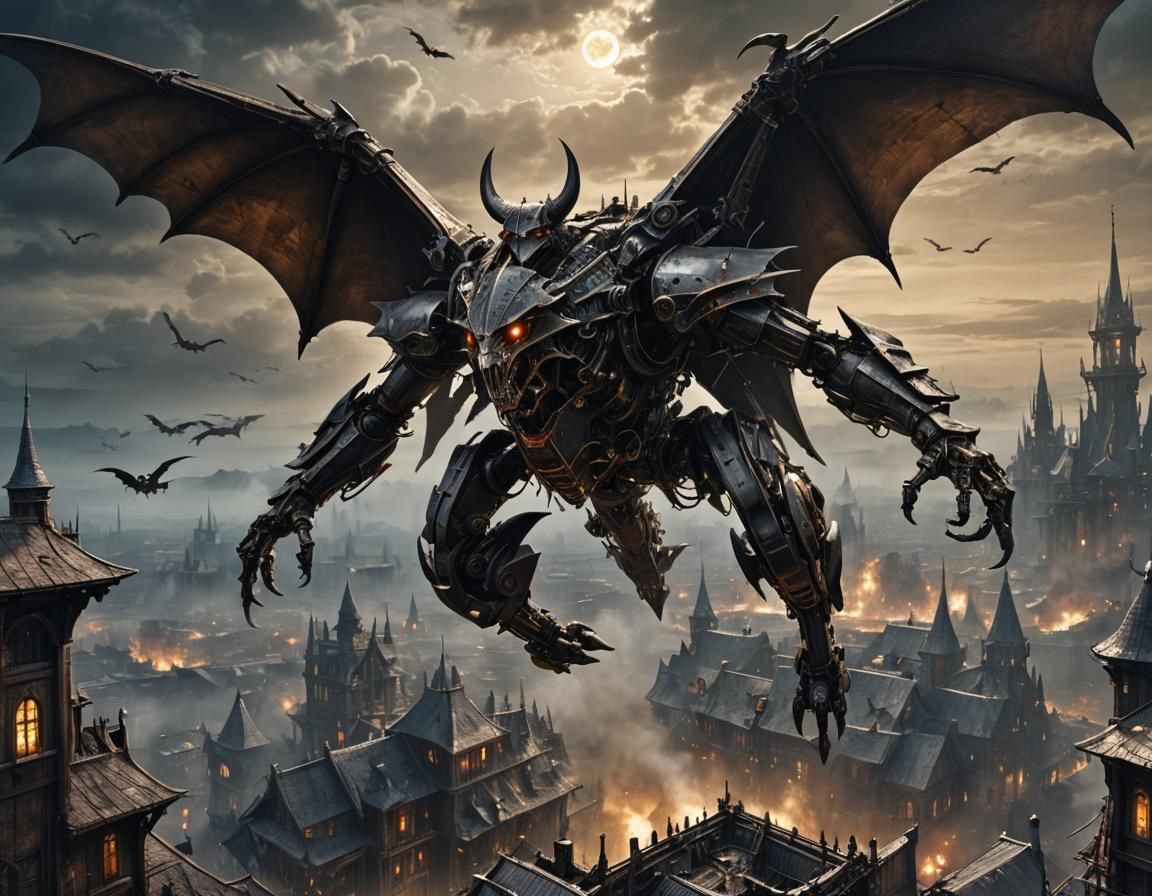 Giant Vampire Bat Mech, armored Vampire Pilot in the pilot's...