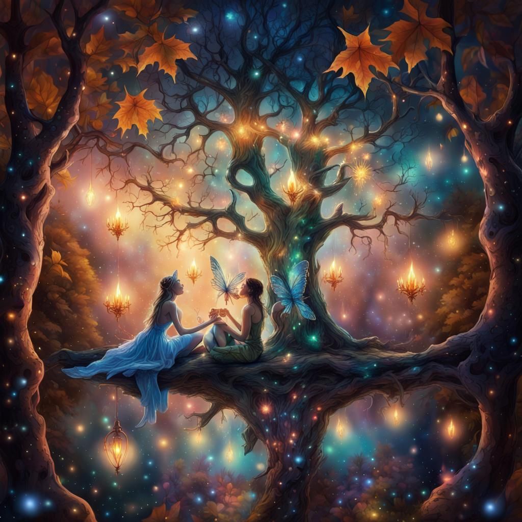 Fairies Living in Magical Tree at Winter Wonderland