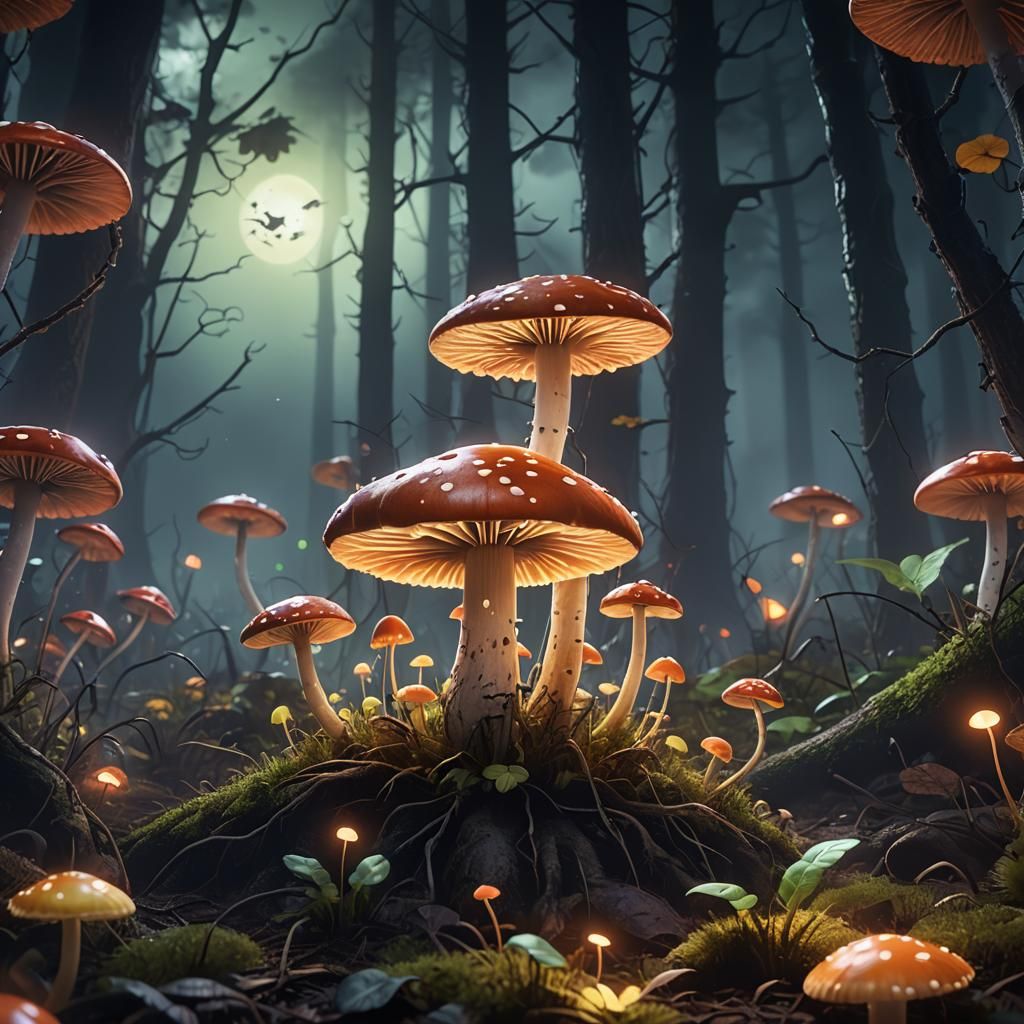 Glowing Halloween Mushroom in Pixar 3D Style