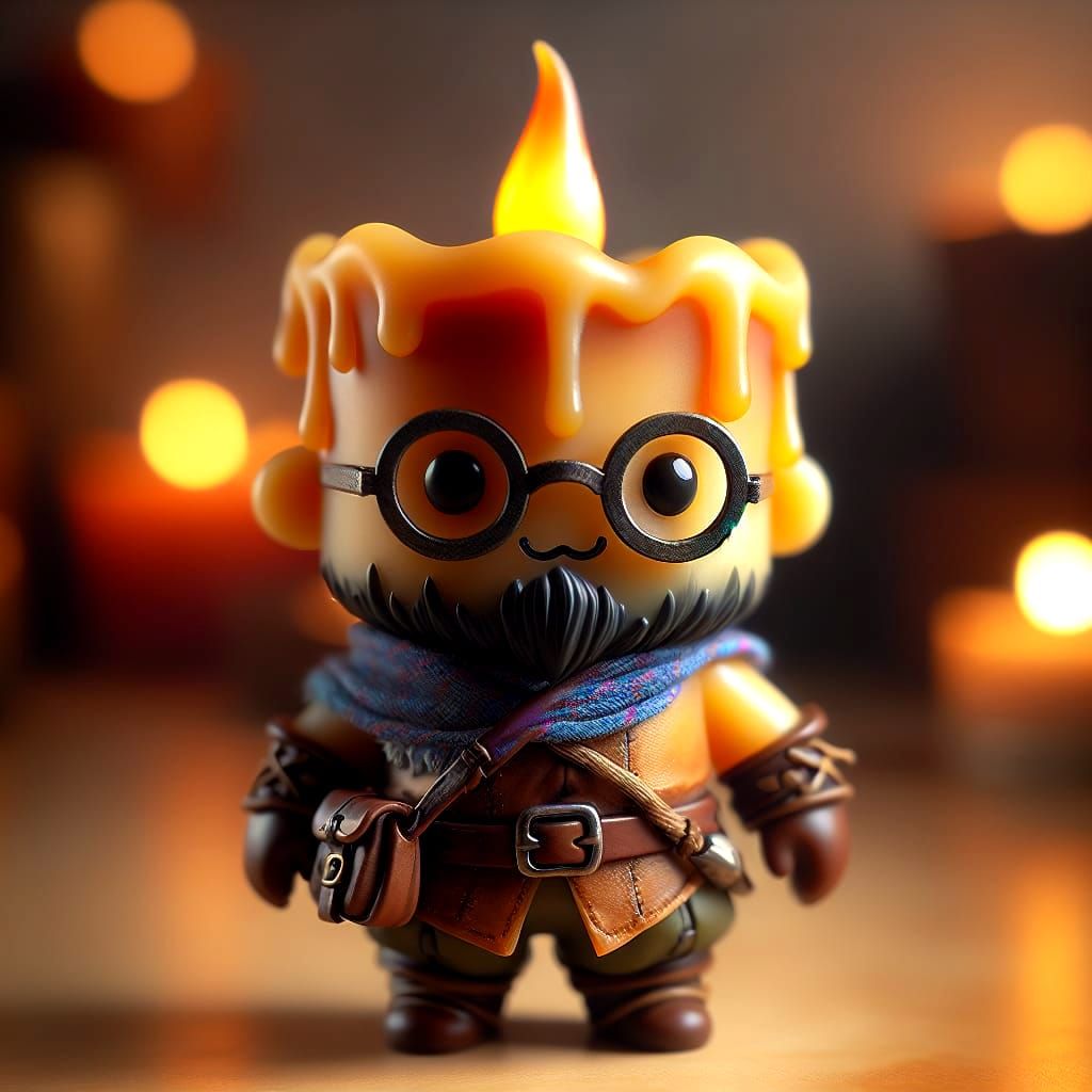 Cute Candle Adventurer in Whimsical Warmth