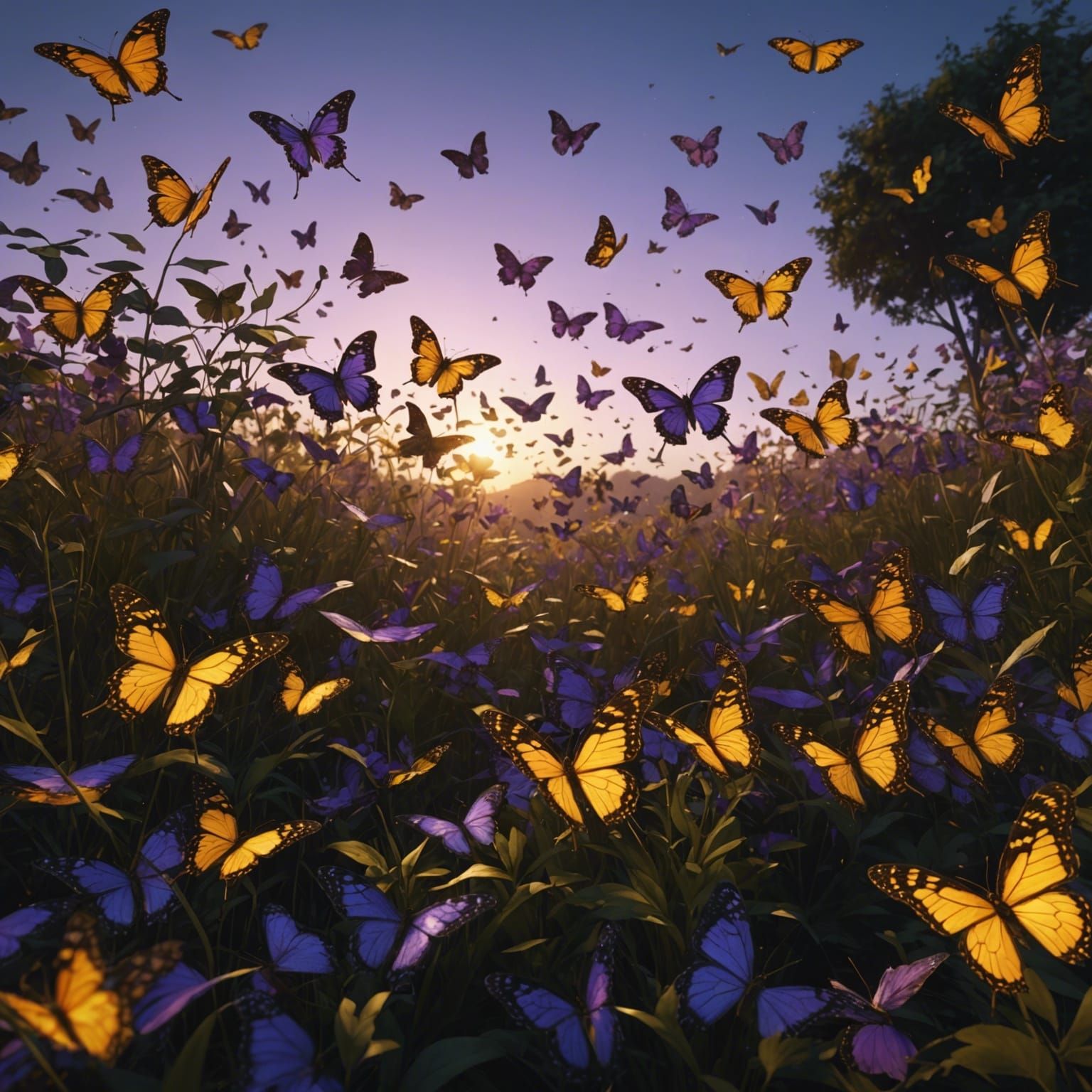 Butterflies at Dusk in Dark Fantasy Style