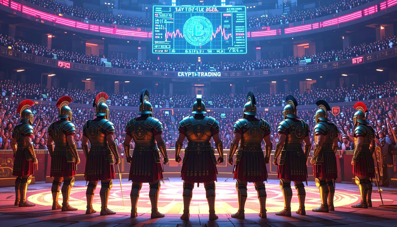 Futuristic Crypto Gladiators in Roman Coliseum