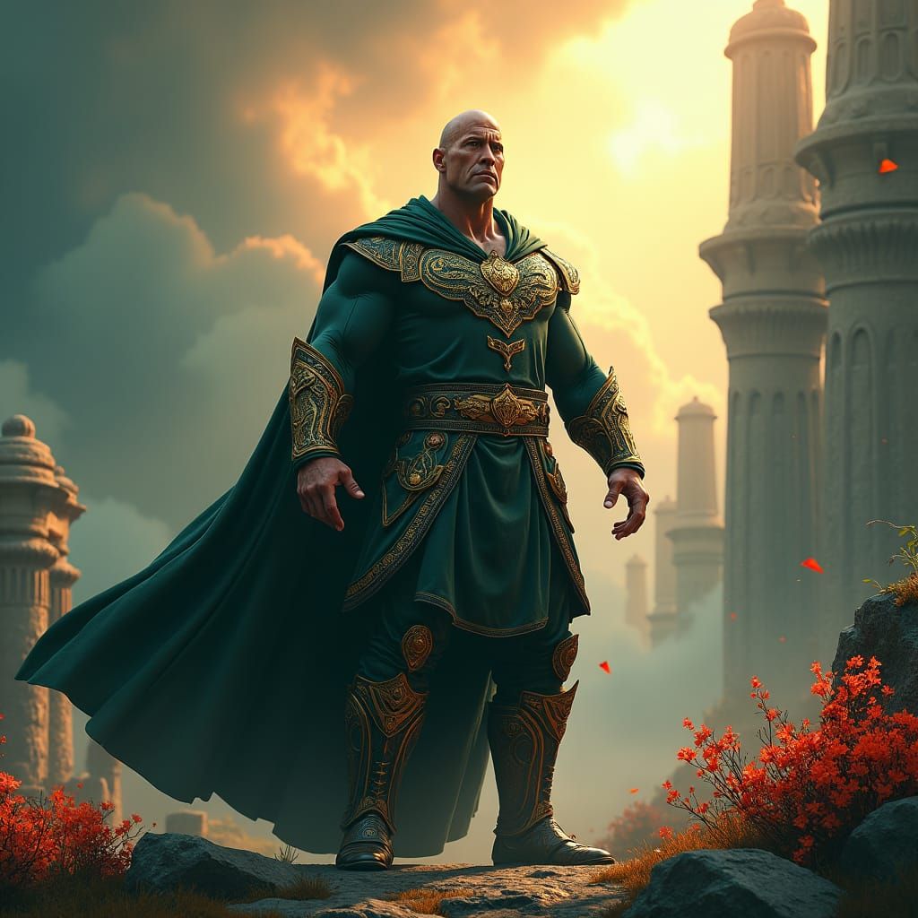 Heroic Figure in Mystical Environment, Detailed Matte Painti...