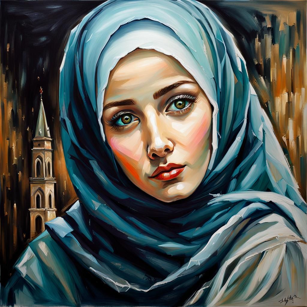 Pretty Hijabi in Gothic Oil Painting Style