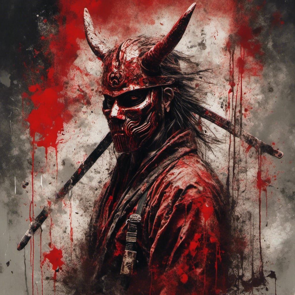 Samurai Warrior with Devil Mask in Graffiti Art Style