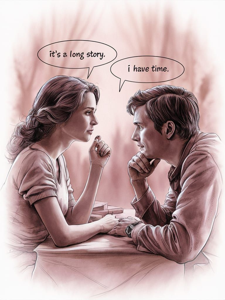 Romantic Couple in Intimate Conversation, in Dreamy Watercol...