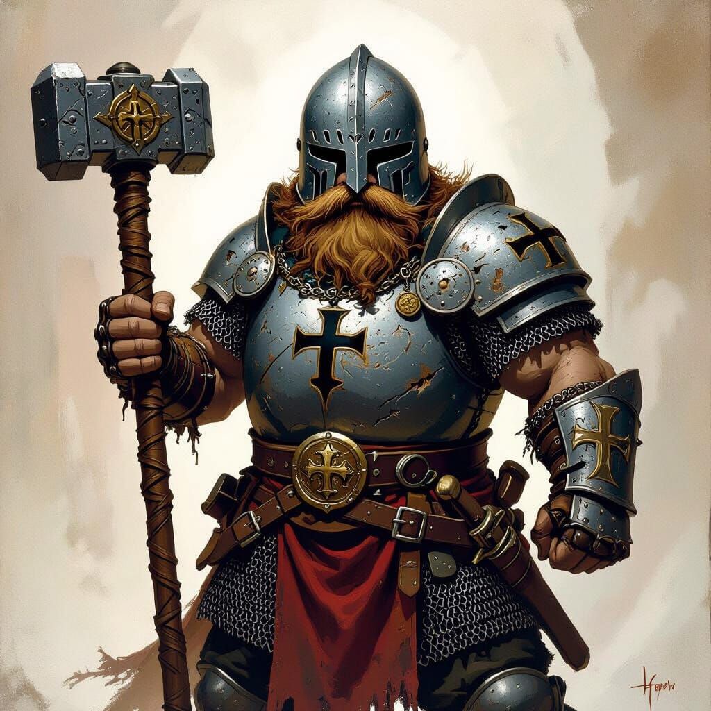 Dwarf Cleric in Templar Helm, Fantasy Art