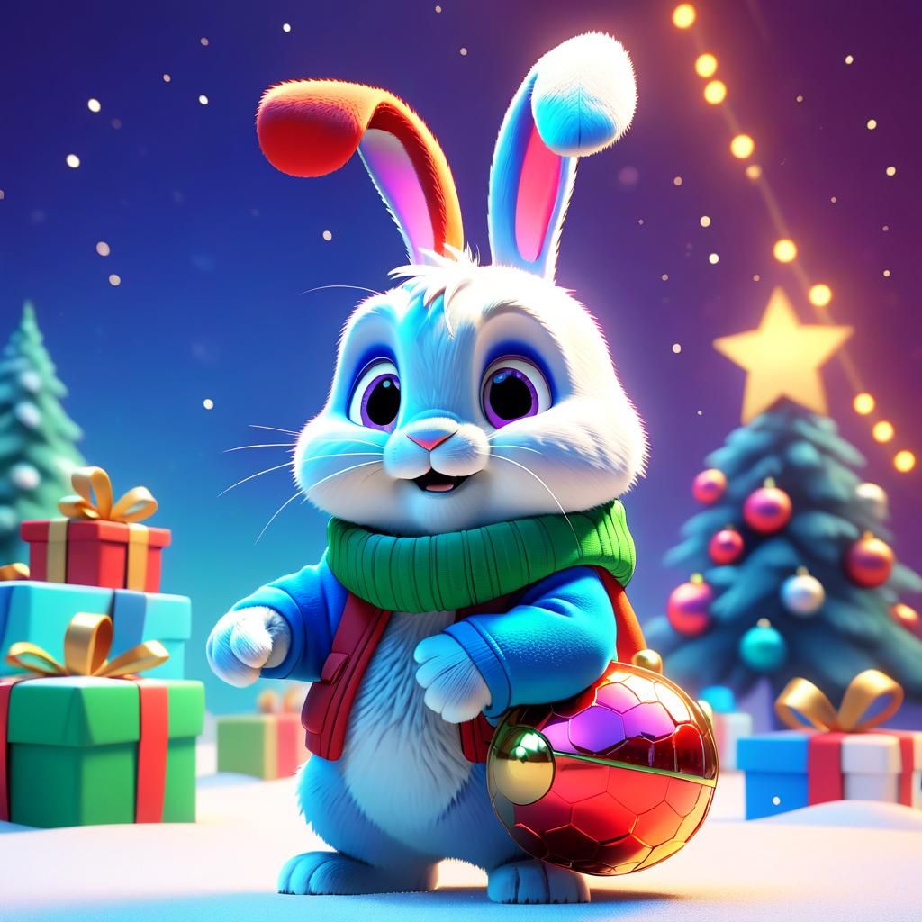 Festive Christmas Bunny in 3D Digital Art