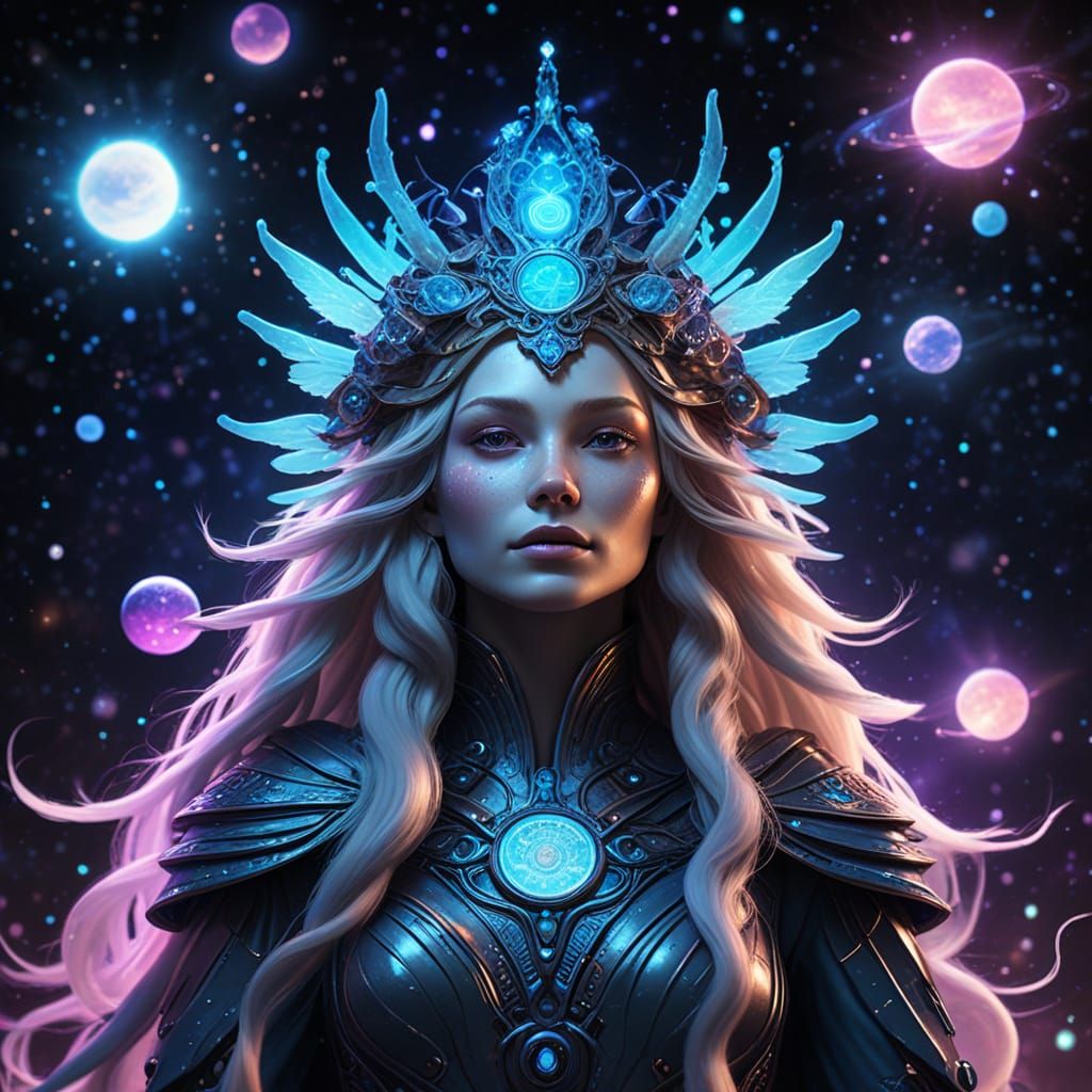 Iridescent Celestial Queen in Dreamlike Digital Painting