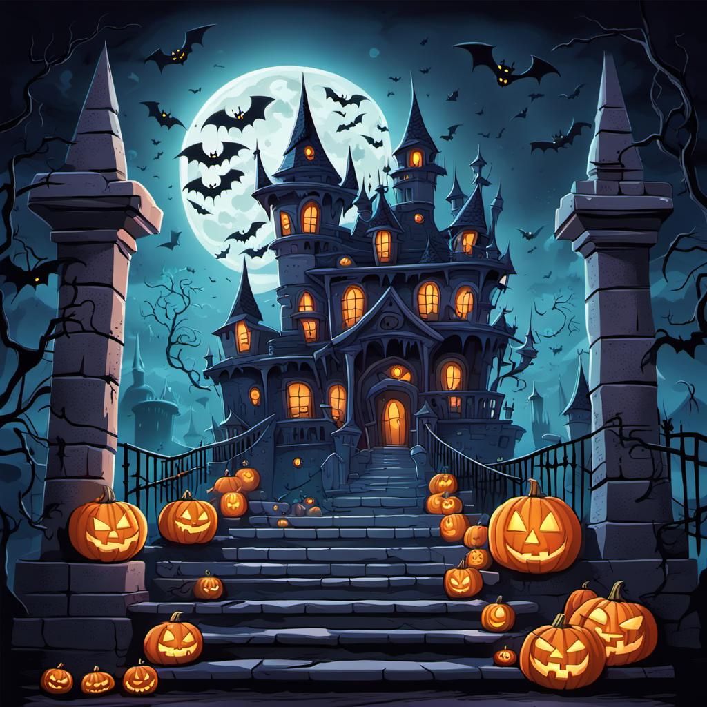 Spooky Cartoon Castle Staircase in 3D Digital Art