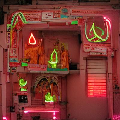 Neon-Lit Hindu Shrine: A Modern Artistic Interpretation