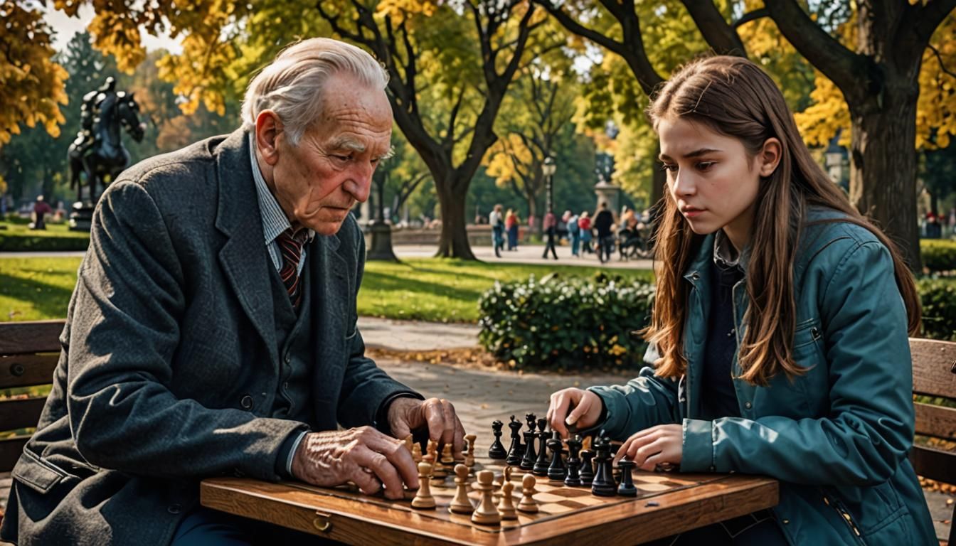 Hyperrealistic Chess Game in the Park