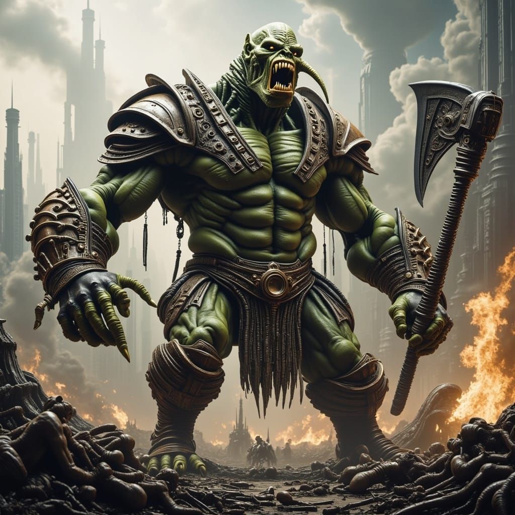 Gritty Biopunk Warrior in Tattered Leather Armor