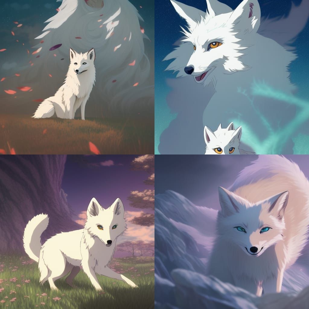 Nine-Tailed White Fox in Anime Style