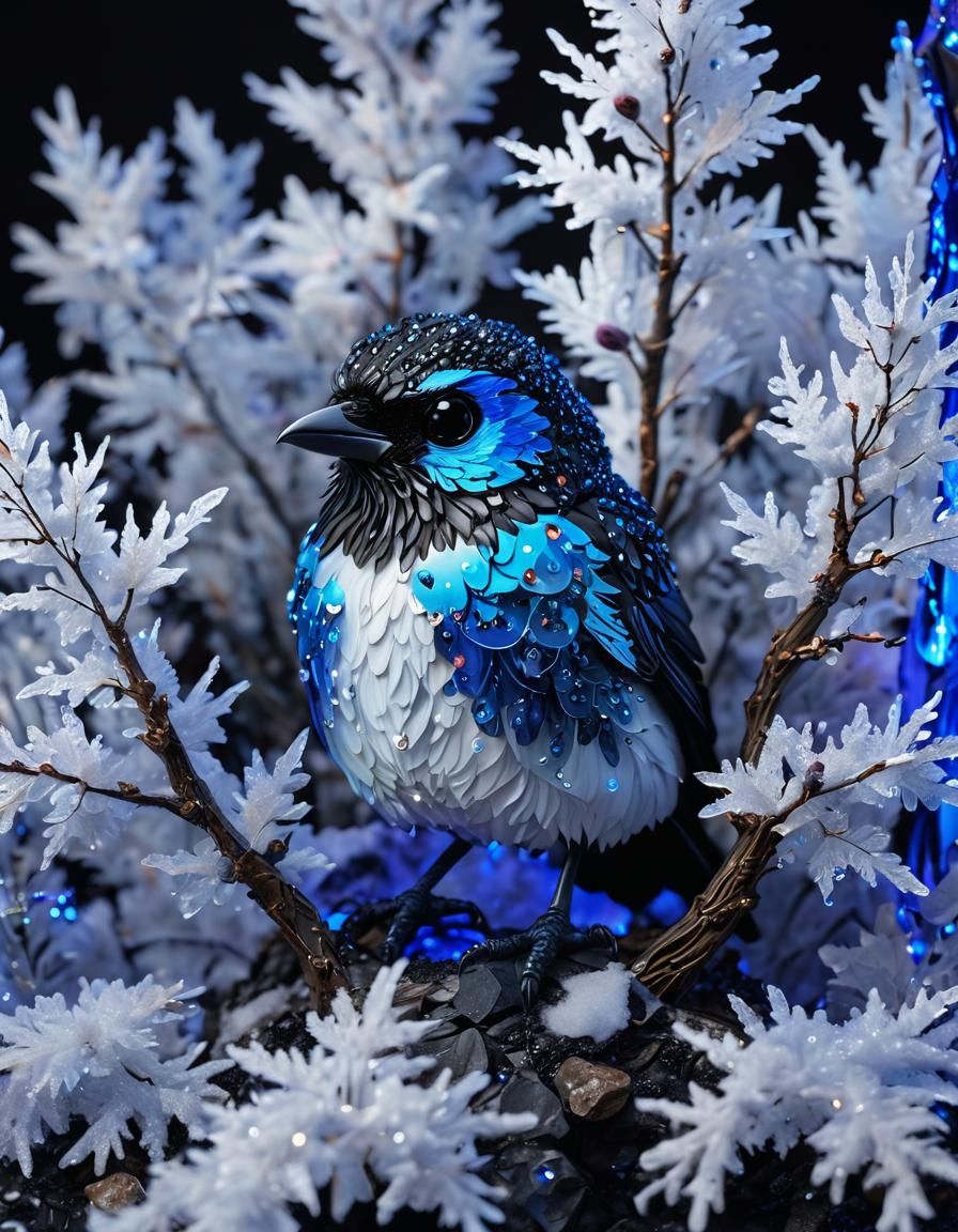 Holographic Crystal Geode and Raven in Winter Wonderland