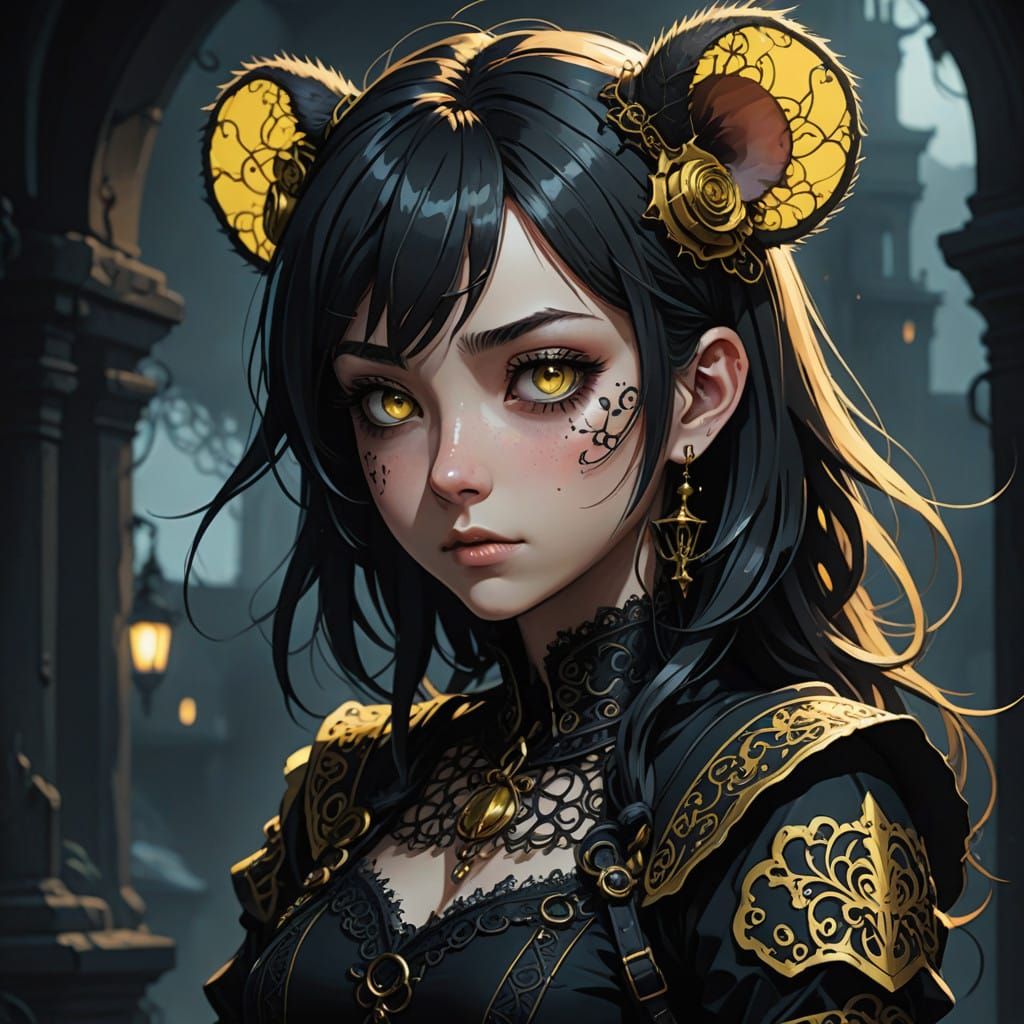 Gothic Rat Girl in Yellow and Black Manga Style