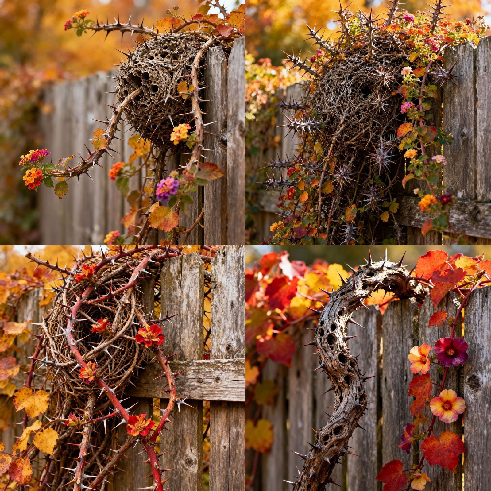 Spiny Autumn Plant Climbs Fence