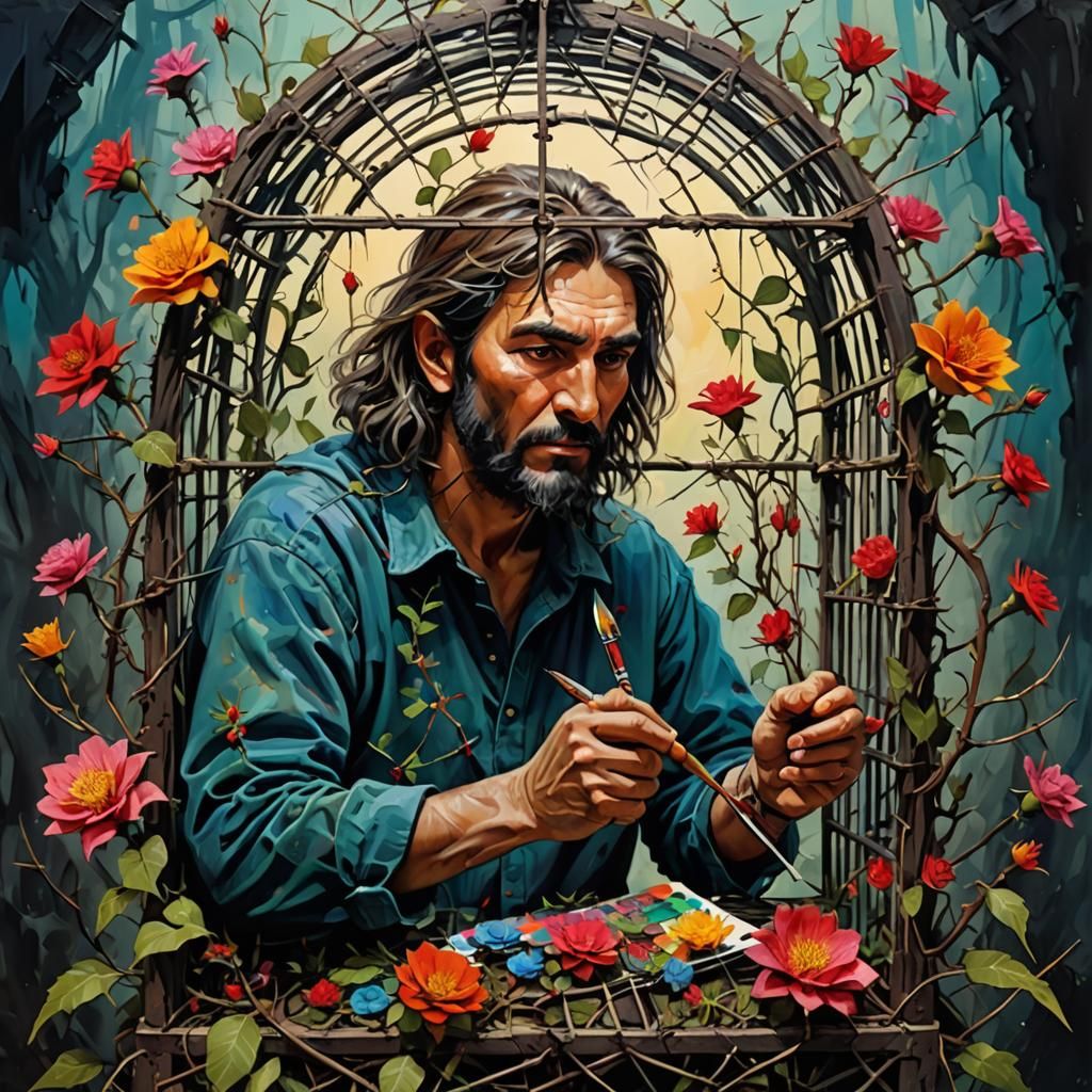 Artist in Thorny Cage: A Surreal Fantasy